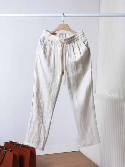 Italian LP old money style simple summer Tencel linen straight tube drawstring elastic waist casual pants