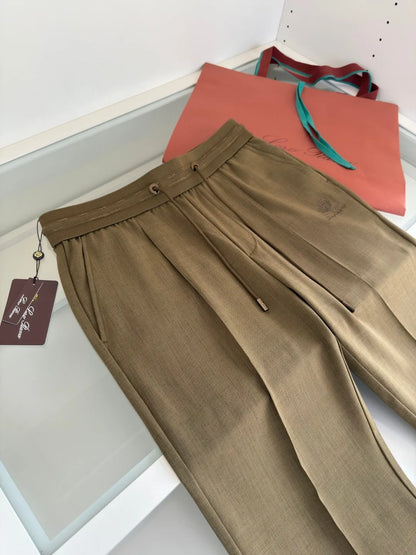 Italian LP European and American light luxury men's clothing summer linen Tencel elastic waist tether straight casual pants