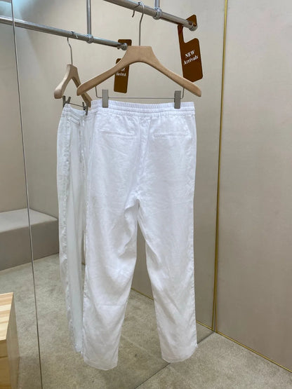 Italian old money style European and American luxury high version 25 summer linen elastic waist straight wide-leg casual pants