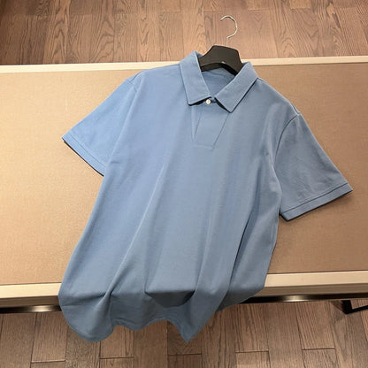 Italian European and American luxury old money style men's clothing summer business simple casual lapel short-sleeved polo shirt