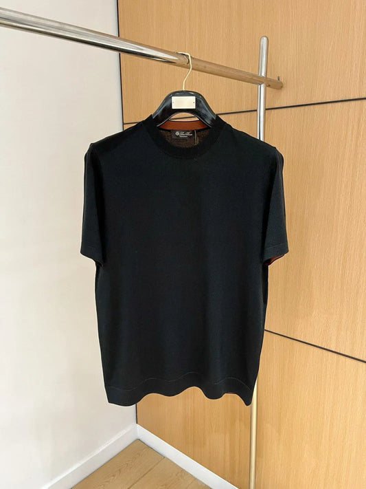 Italian LP Men's Spring/Summer New Collection Wool Sand Thread Cotton Simple Fashion Round Neck Knitted Short Sleeve T-shirt