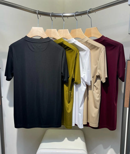 Italian LP Men's Clothing 25 Summer New Acetate Silk Cotton Breathable Solid Color Fashion Casual Short Sleeve T-Shirt