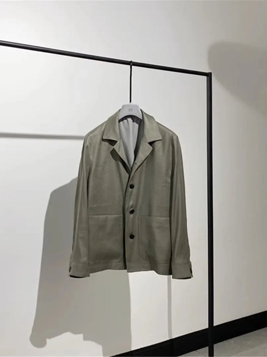 Classic old money style, high-end skin-friendly texture, breathable lapel linen tooling jacket
