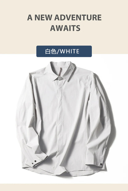 2025 summer new men's business and leisure outdoor quick-drying breathable high-elastic shirt light and thin long-sleeved shirt