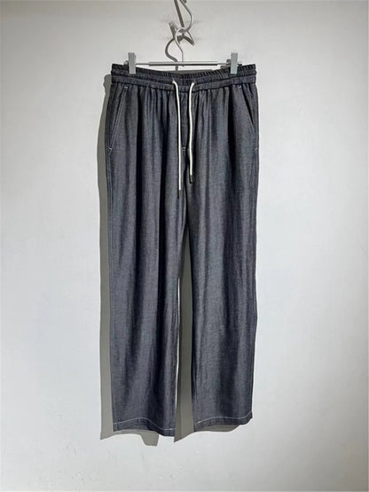Drape and breathable 25 spring new elastic elastic waist loose Tencel linen straight casual pants