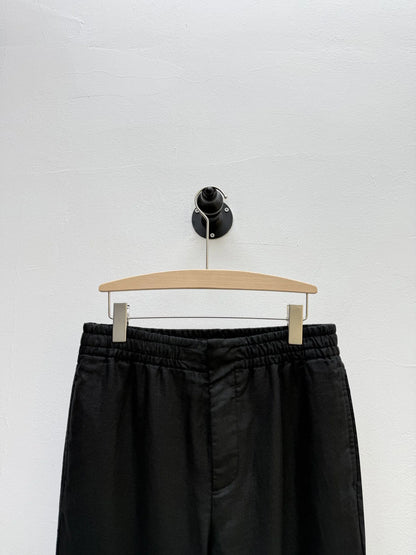 High quality, old money style 100% linen, elastic waist fashion loose straight linen casual trousers
