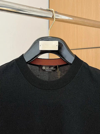 Italian LP Men's Spring/Summer New Collection Wool Sand Thread Cotton Simple Fashion Round Neck Knitted Short Sleeve T-shirt