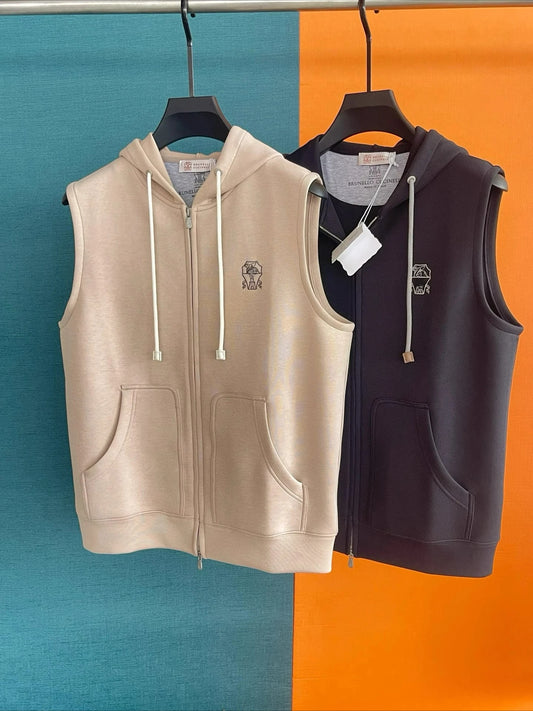Italy BC old money style men's clothing autumn and winter new Tencel space cotton fabric business leisure hooded vest jacket