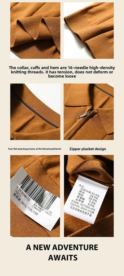 High quality, mulberry silk + cashmere autumn and winter fashion high-end knitted POLO shirt men's lapel sweater