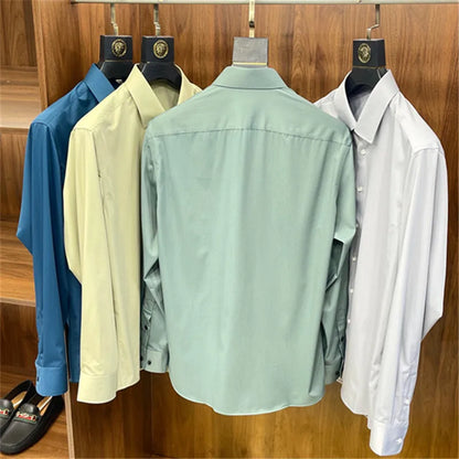 Business casual silky bamboo fiber fabric, comfortable and skin-friendly square neck long-sleeved shirt in spring and summer