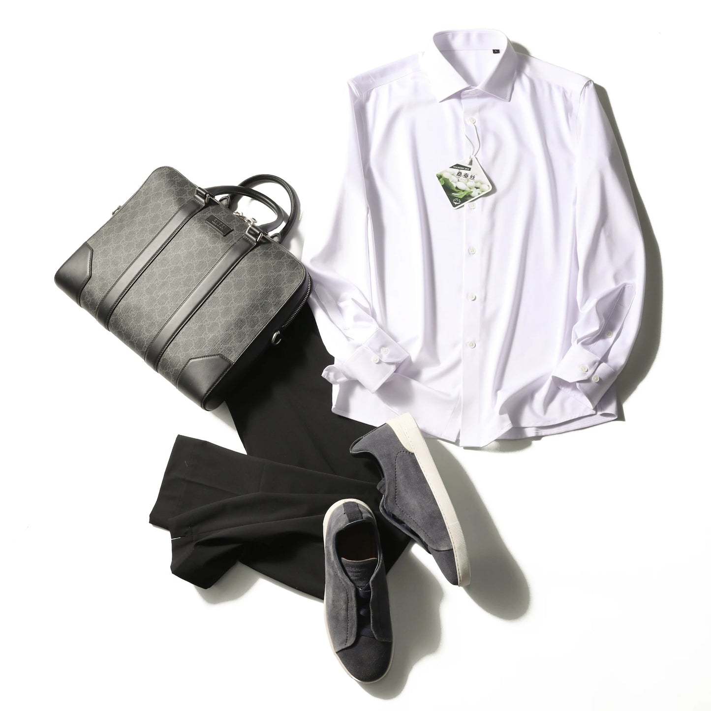 ZZ series 2025 early spring men's light luxury high-end mulberry silk modal blended business casual long-sleeved shirt 9834