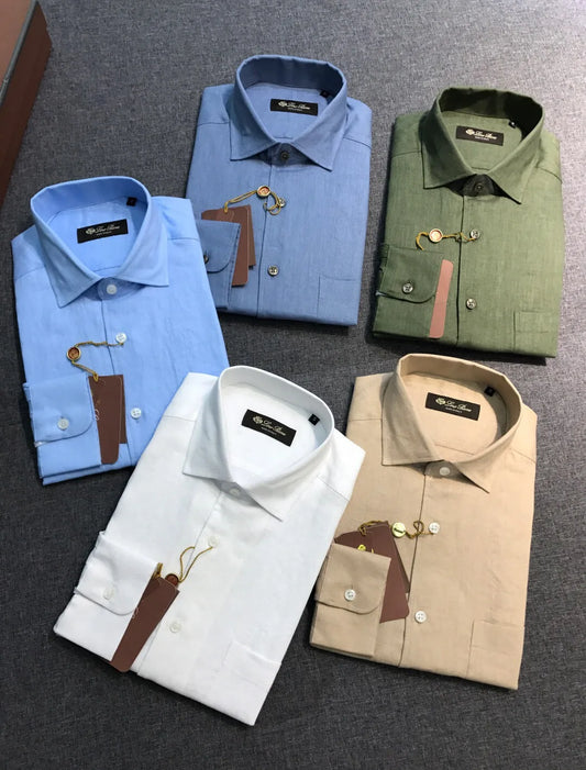 Italian LP Men's Clothing, Linen Business Casual Elegant Minimalist Long Sleeve Shirt Shirt