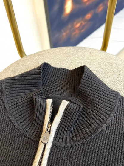 Italy BC new cashmere fabric contrasting zipper stand up collar fashionable casual men's knitted jacket