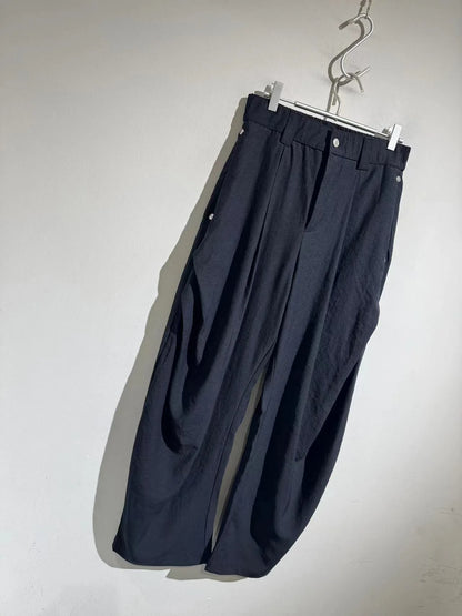 Elastic elastic waist summer tencel linen loose straight scimitar casual trousers
