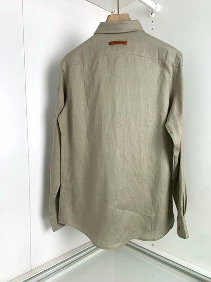 【Multiple color options】100% linen loose cut light luxury business casual breathable linen long sleeve shirt