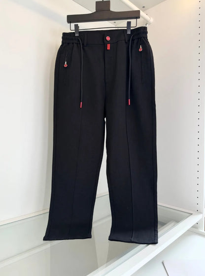 Italian Kiton vintage style summer high version elastic waist straight leg linen casual pants