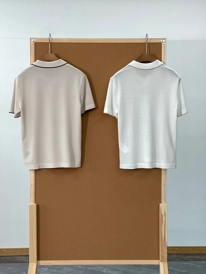 High-luxury business commuting, Lyocell + mulberry silk, simple elastic knitted casual lapel short-sleeved polo shirt