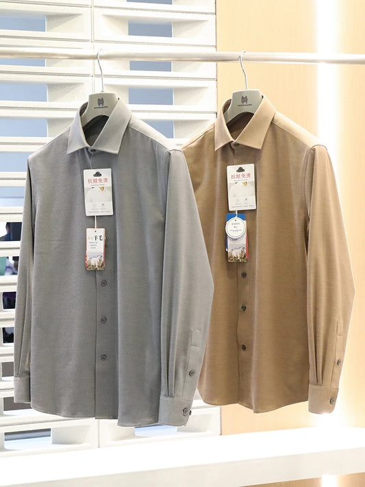Tencel wool blend, autumn and winter fashion anti-wrinkle non-ironing long-sleeved shirt men's business casual shirt