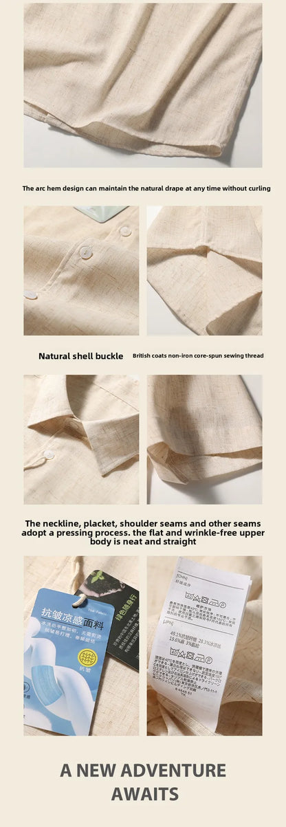 Z Italian luxury summer new light and thin liquid ammonia ice silk linen breathable and easy to take care of short-sleeved shirt