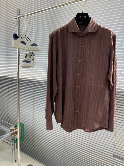 Kiton summer 2025 new cotton and linen blend fabric dark pattern texture fashion casual men's long-sleeved shirt