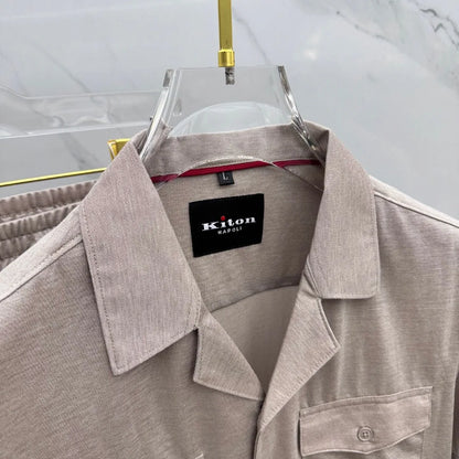 Italian kiton European and American light luxury men's clothing 25 summer lapel shirt jacket straight elastic pants casual suit