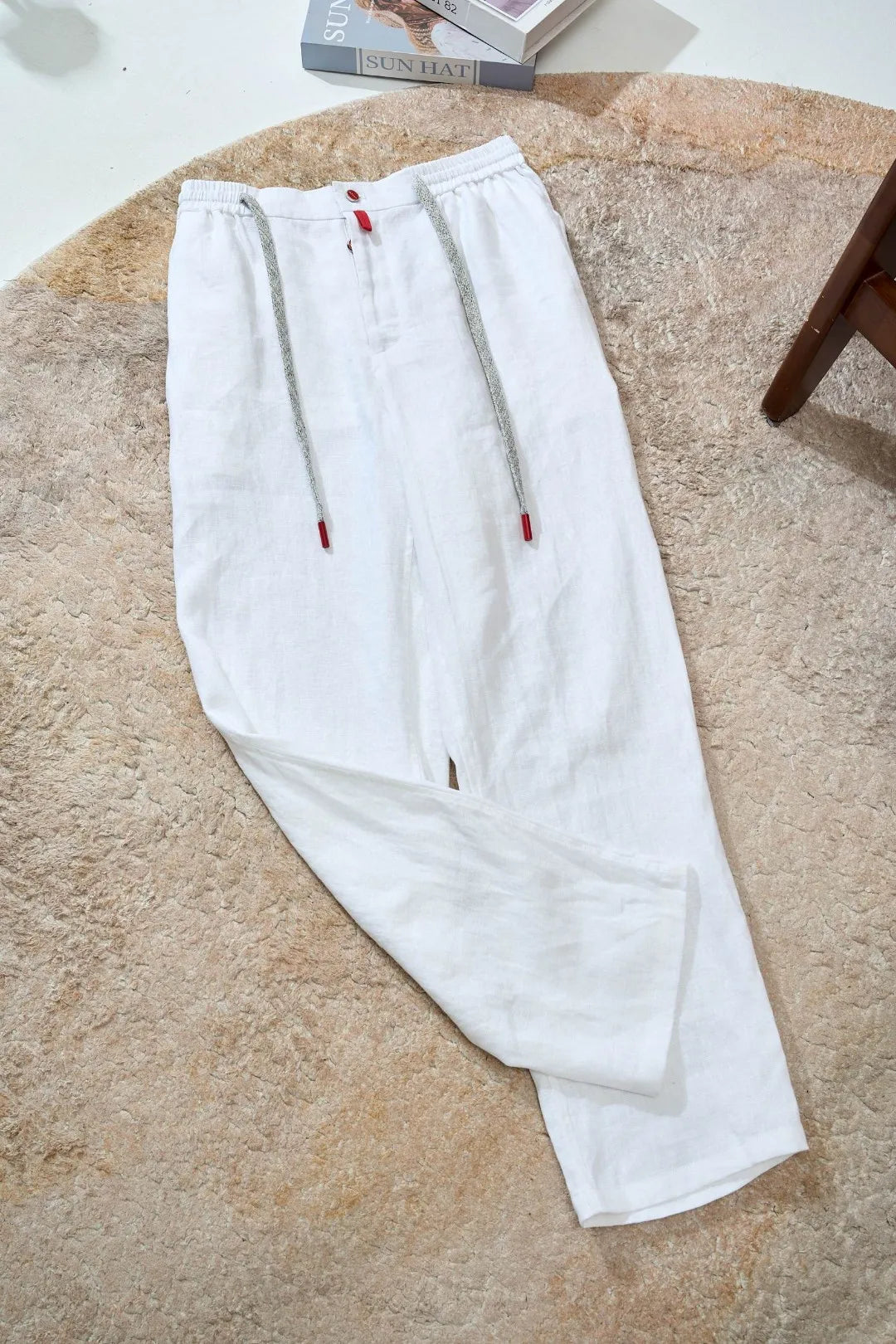 Italian Kiton vintage style summer linen elastic waist straight leg casual pants