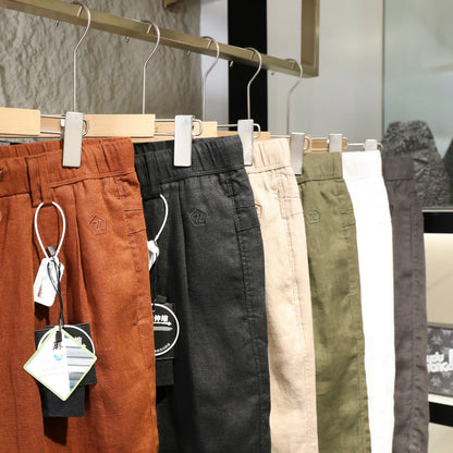 ZZ summer pure linen shorts men's breathable quick-drying easy-care five-point outdoor casual pants