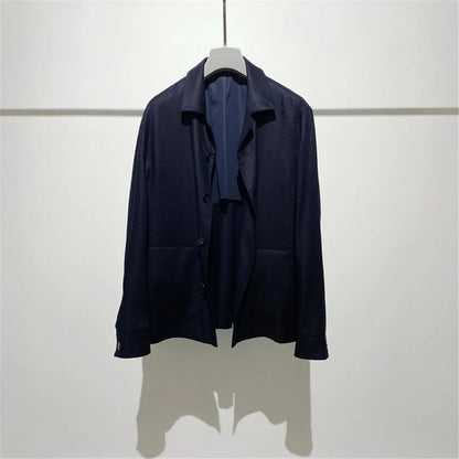 Classic old money style, high-end skin-friendly texture, breathable lapel linen tooling jacket