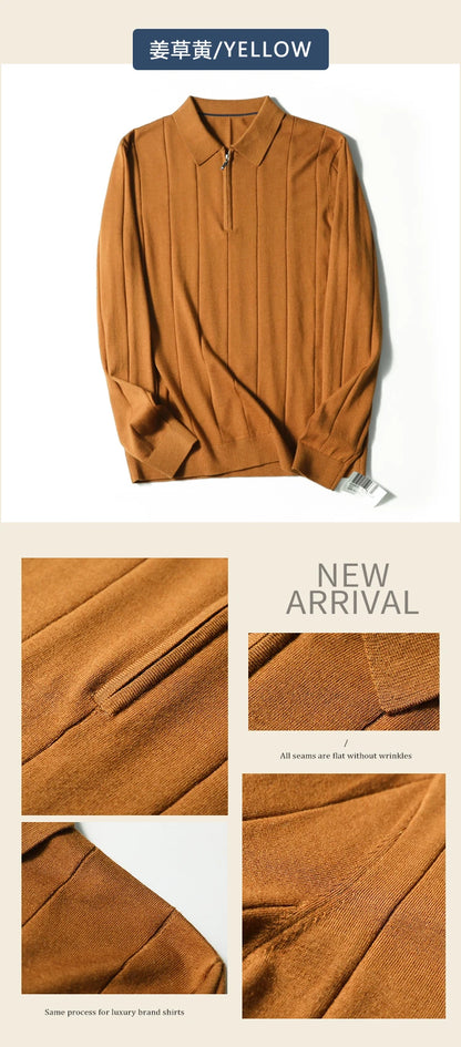 High quality, mulberry silk + cashmere autumn and winter fashion high-end knitted POLO shirt men's lapel sweater