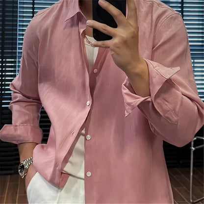[Pendant elegant temperament] Light luxury Italian versatile, linen Tencel loose business casual long-sleeved shirt
