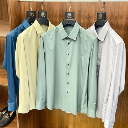 Business casual silky bamboo fiber fabric, comfortable and skin-friendly square neck long-sleeved shirt in spring and summer