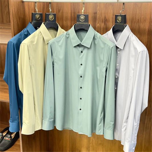 Business casual silky bamboo fiber fabric, comfortable and skin-friendly square neck long-sleeved shirt in spring and summer