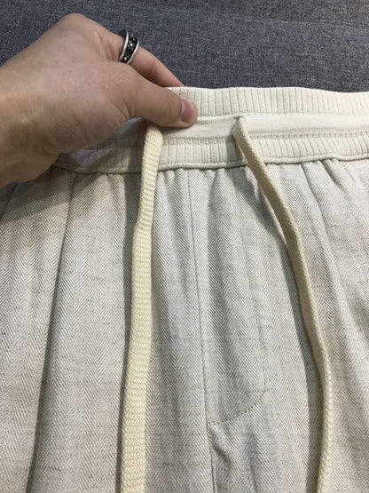 Italian LP European and American light luxury men's clothing linen Tencel elastic waist tether straight casual pants