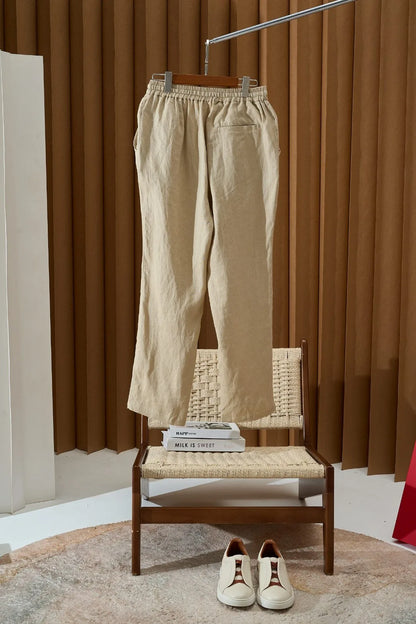 Italian Kiton vintage style summer linen elastic waist straight leg casual pants