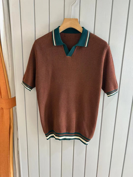 Italian style old money style light luxury 25 summer goat velvet mulberry silk sea collar short sleeved casual polo shirt