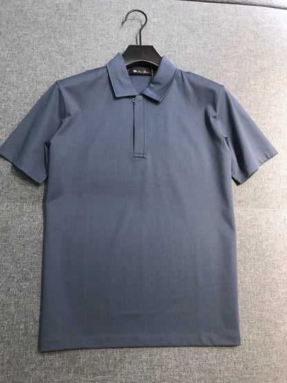 Italian LP European and American light luxury men's mulberry silk mixed cotton lapel short sleeved simple casual polo shirt