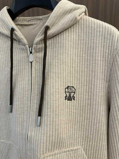 Italy BC old money style men's clothing 24 autumn and winter new wool stripe fashion business casual hooded jacket