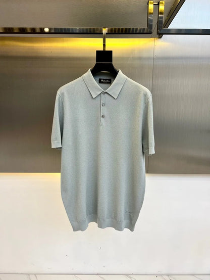 LP Italian style vintage style light luxury summer cotton blend knit lapel short sleeved casual polo shirt