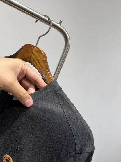 Wool blended 2025 spring and summer new, toothbrush embroidered contrasting color round neck casual short-sleeved T-shirt