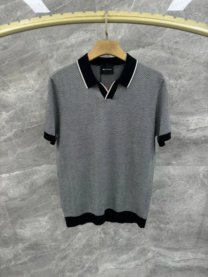 Kiton Italian European and American old money wind 25 summer lapel short-sleeved cotton blended silk business casual polo shirt