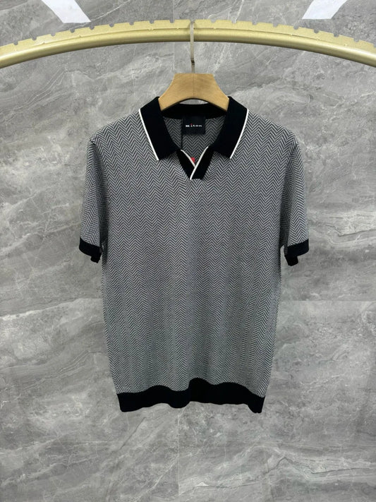 Kiton Italian European and American old money wind 25 summer lapel short-sleeved cotton blended silk business casual polo shirt