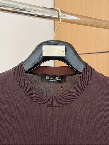 Italian LP Men's Spring/Summer New Collection Wool Sand Thread Cotton Simple Fashion Round Neck Knitted Short Sleeve T-shirt
