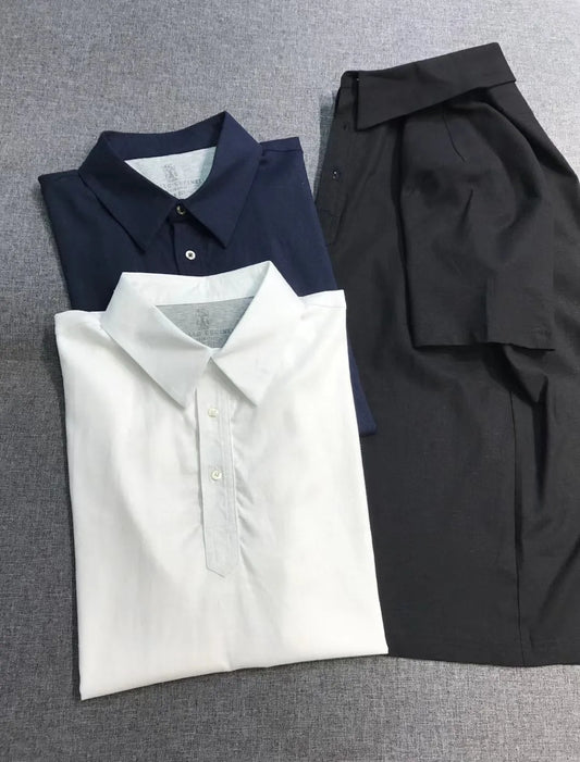 Italian BC vintage style 25 summer high version lapel short sleeved business minimalist polo shirt