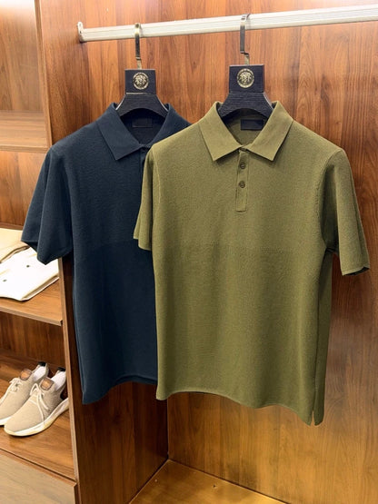Daily versatile high-end sense, mesh elastic and breathable, business casual lapel polo shirt short-sleeved T-shirt men's summer