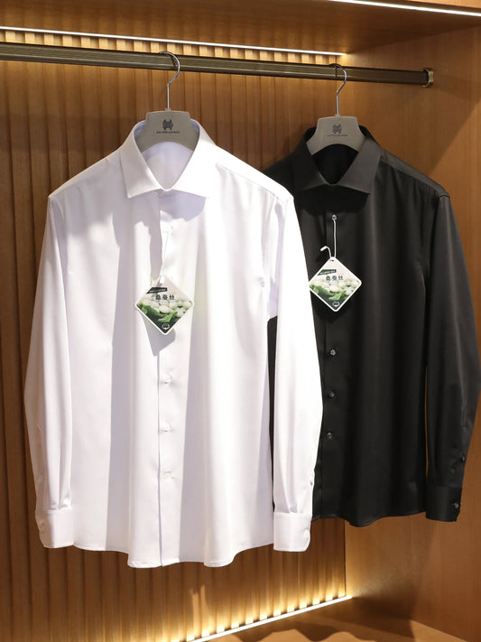 ZZ series 2025 early spring men's light luxury high-end mulberry silk modal blended business casual long-sleeved shirt 9834