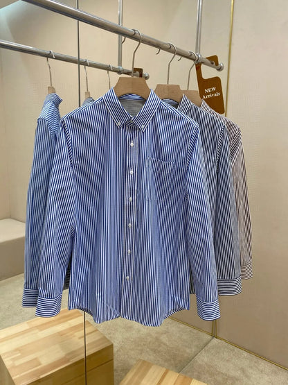 Italian old money style light luxury 25 summer pure cotton shirt business simple casual long sleeved striped shirt