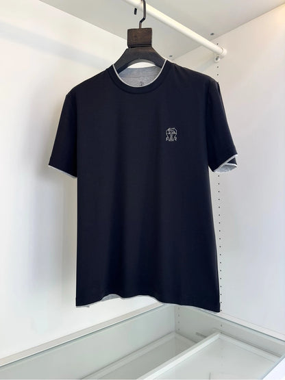 Italy BC men's clothing 25 summer new long-staple cotton breathable fake two fashion casual old money wind short-sleeved T-shirt