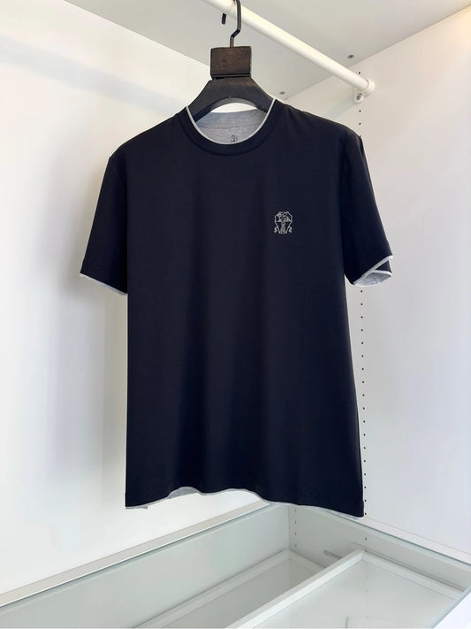 Italy BC men's clothing 25 summer new long-staple cotton breathable fake two fashion casual old money wind short-sleeved T-shirt