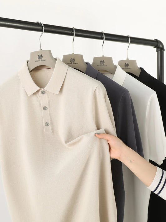 Italian luxury ZZ series 2025 summer new men's business casual simple machine washable cotton knitted POLO shirt
