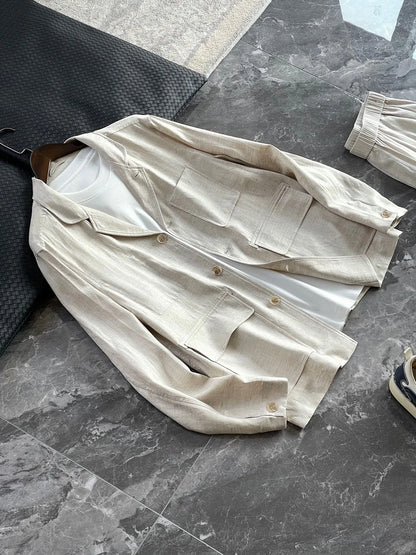 Low key old money style BC spring lyocell linen blend lapel jacket jacket